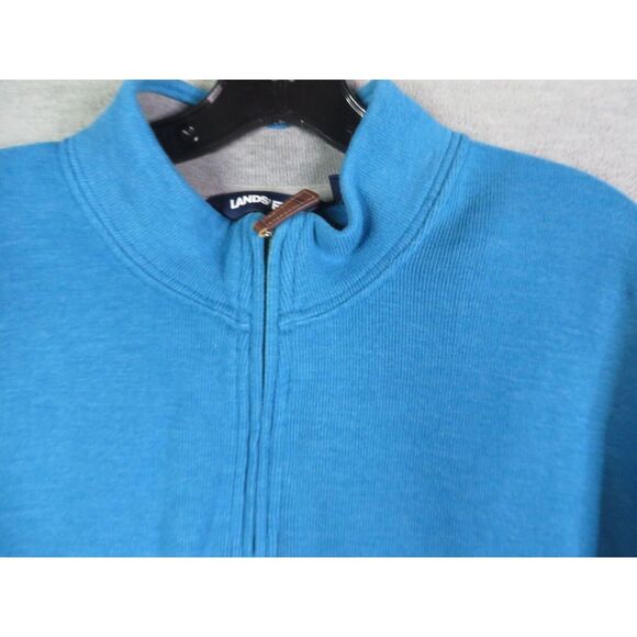 Lands End Mens Jacket Large L 1/4 Zip Blue Knit Pullover Long Sleeve Outdoor - Picture 3 of 9